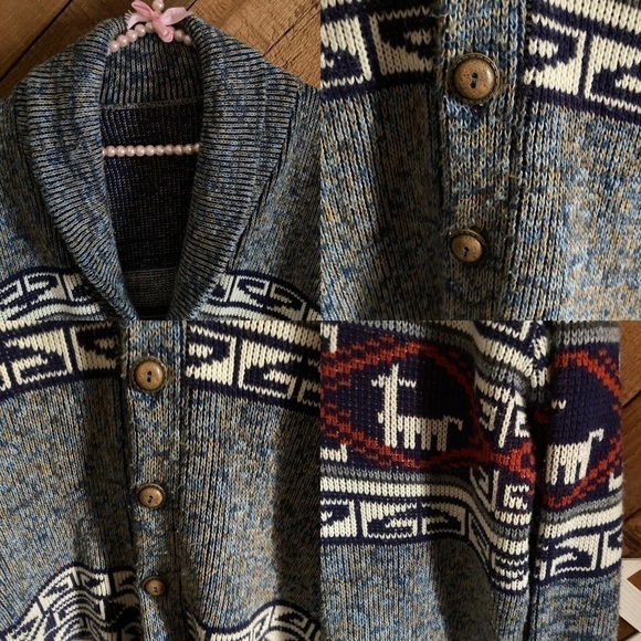 Vintage 70s style Cowichan cardigan sweater - Picture 8 of 16